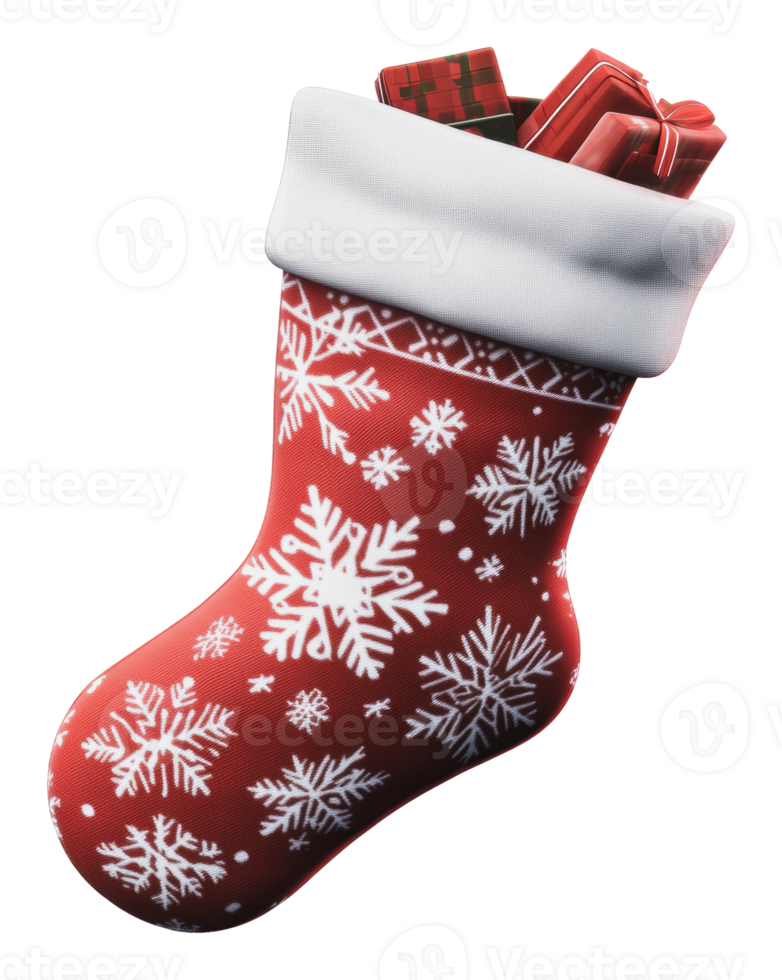 Red Christmas stocking with snowflakes png