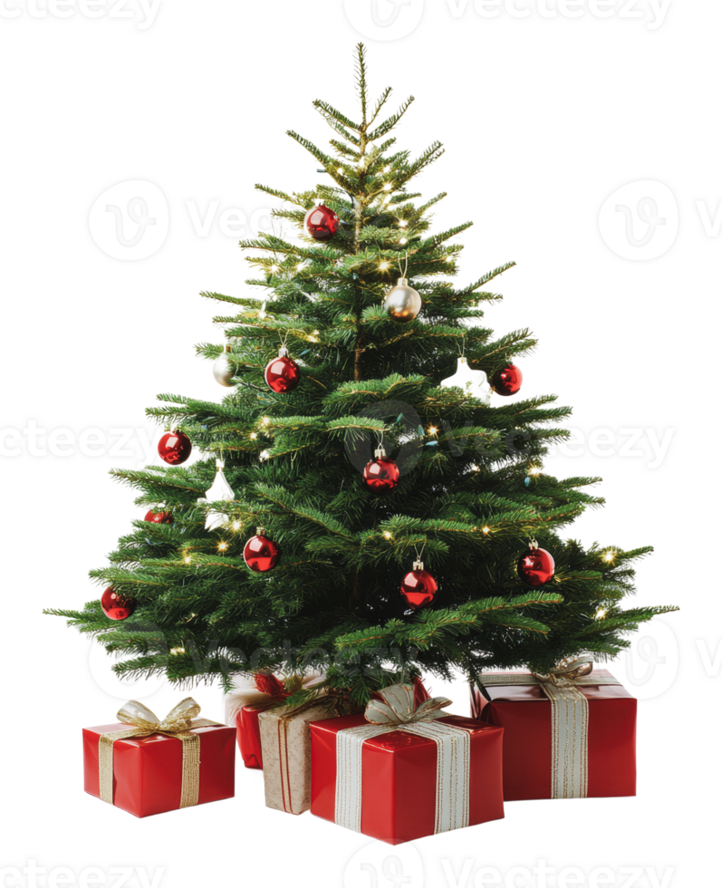 Cozy Christmas tree with gifts below png