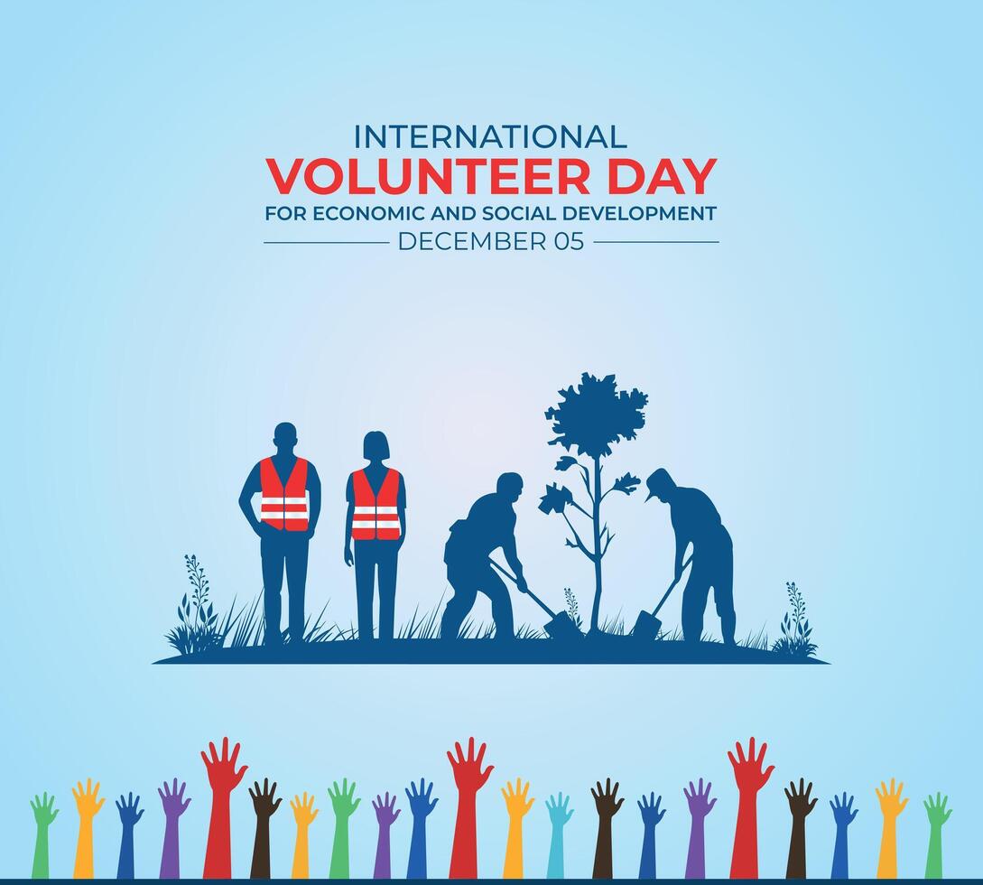 International Volunteer Day. 5 December. Holiday concept. Template for background with banner, poster and card. Flat illustration. vector