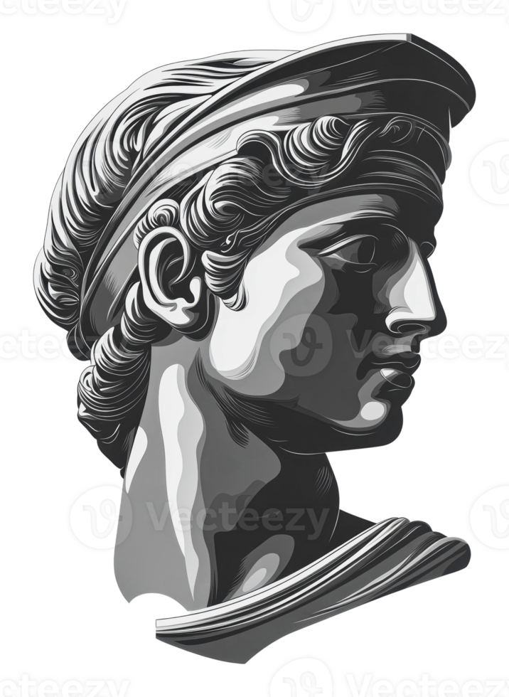 Classic sculpture of a Greek deity in profile view png