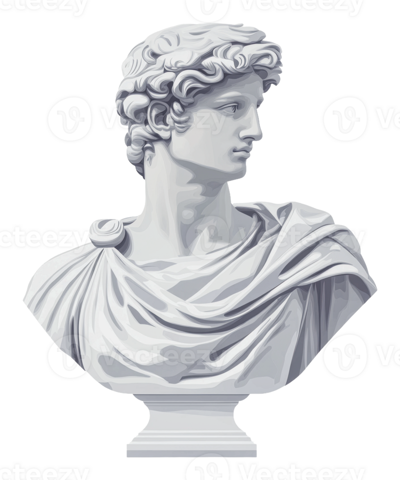 Classic marble bust of a young man in profile view png