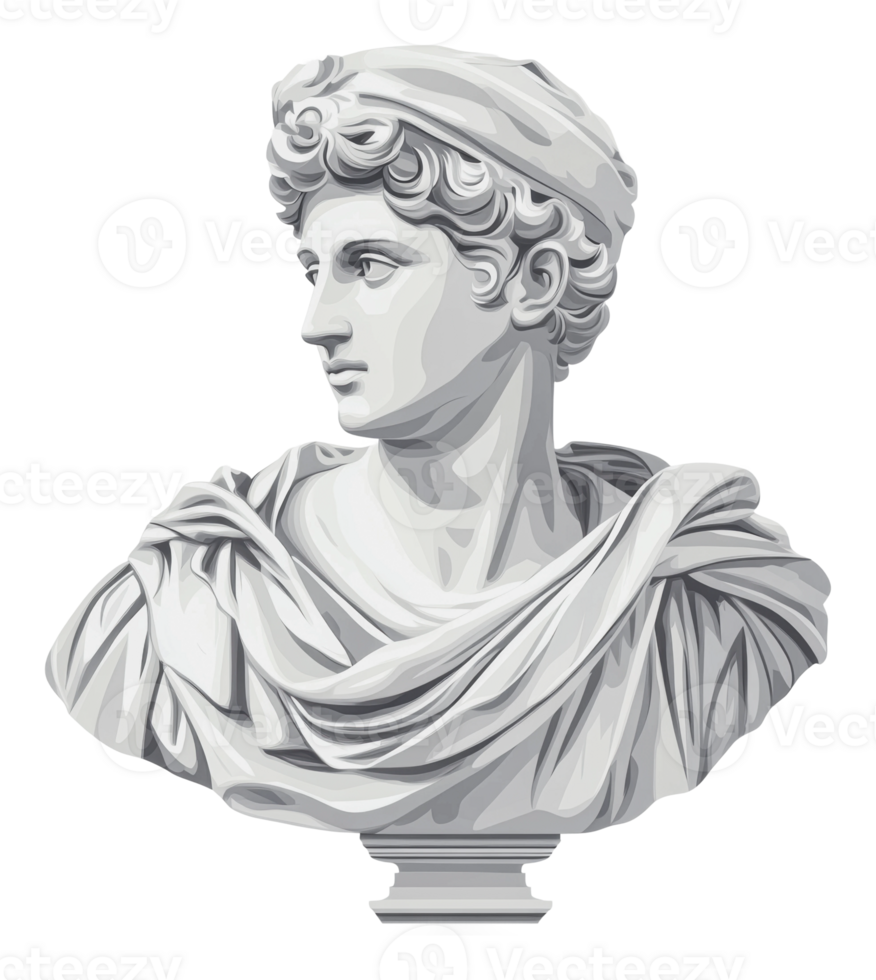 Classic marble bust of a young man in profile png