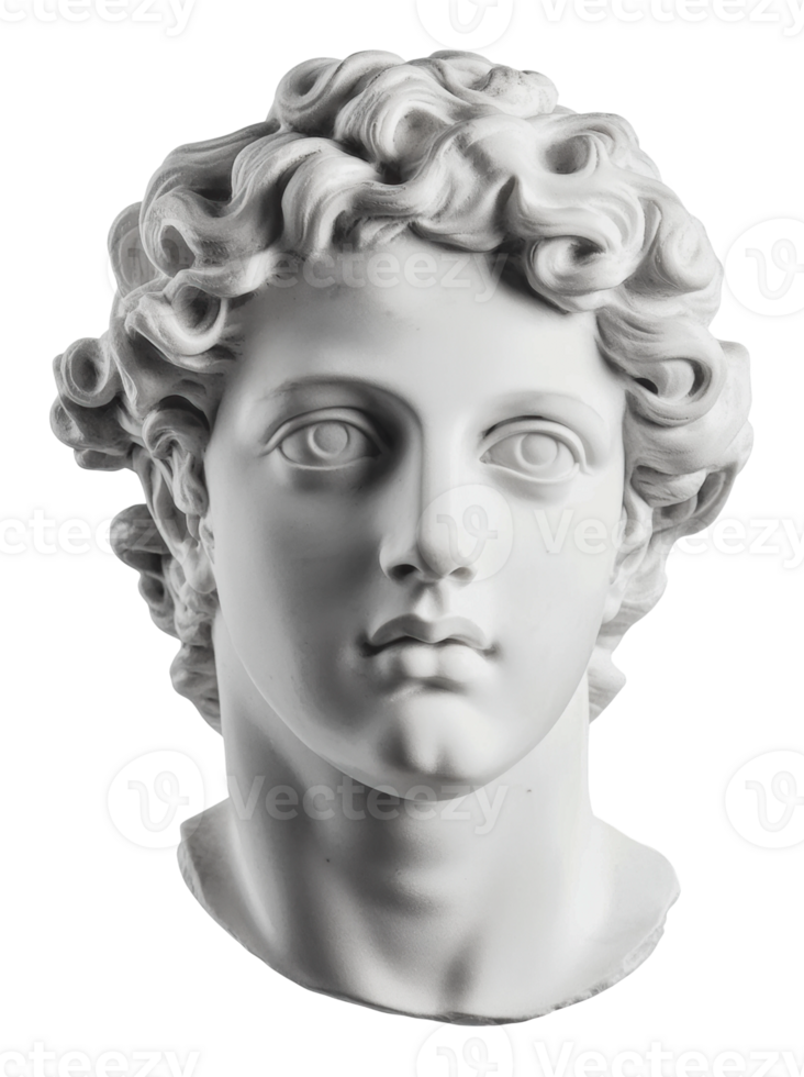 Curly-haired youth in marble sculpture png