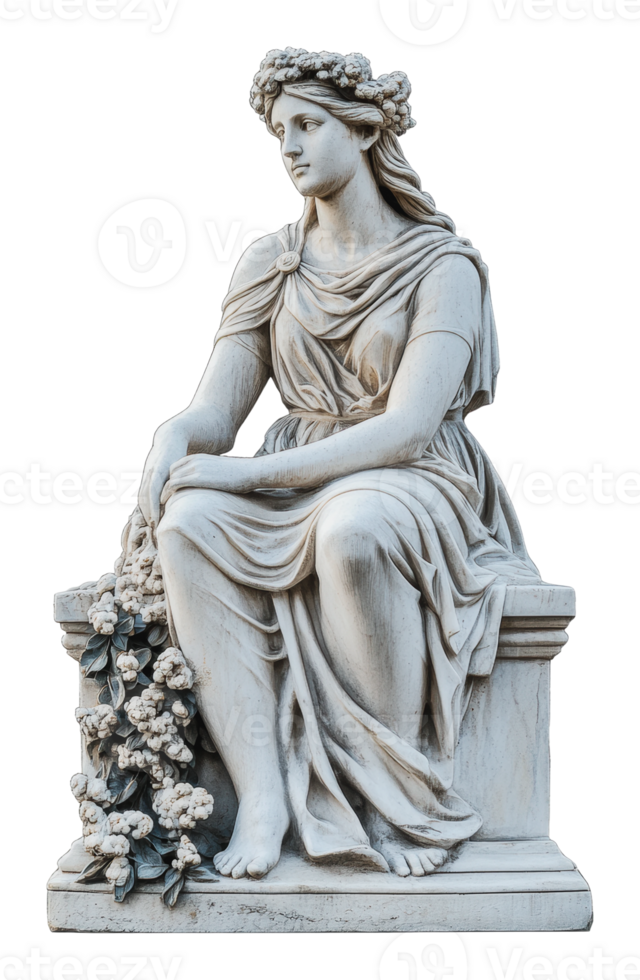 Marble statue of a seated woman png
