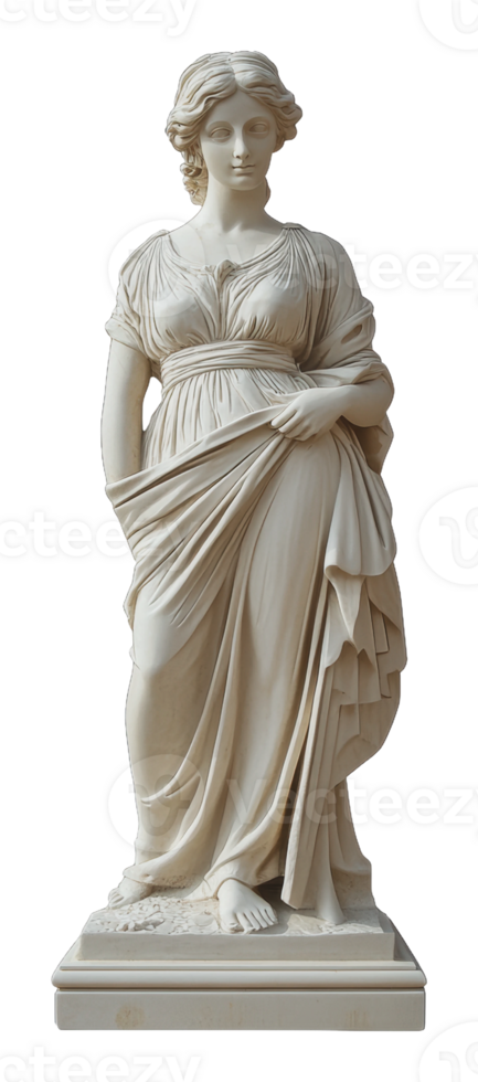 Classic marble statue of a woman in flowing robes png