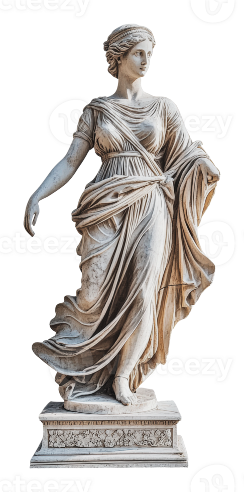 Elegant marble statue of a woman in flowing attire png