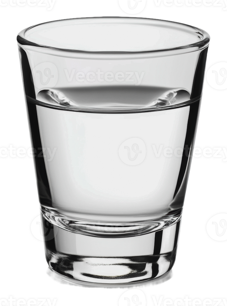 Clear shot glass filled with water on a table png