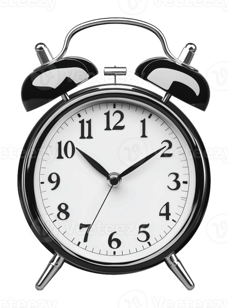 Classic alarm clock with black and white design png
