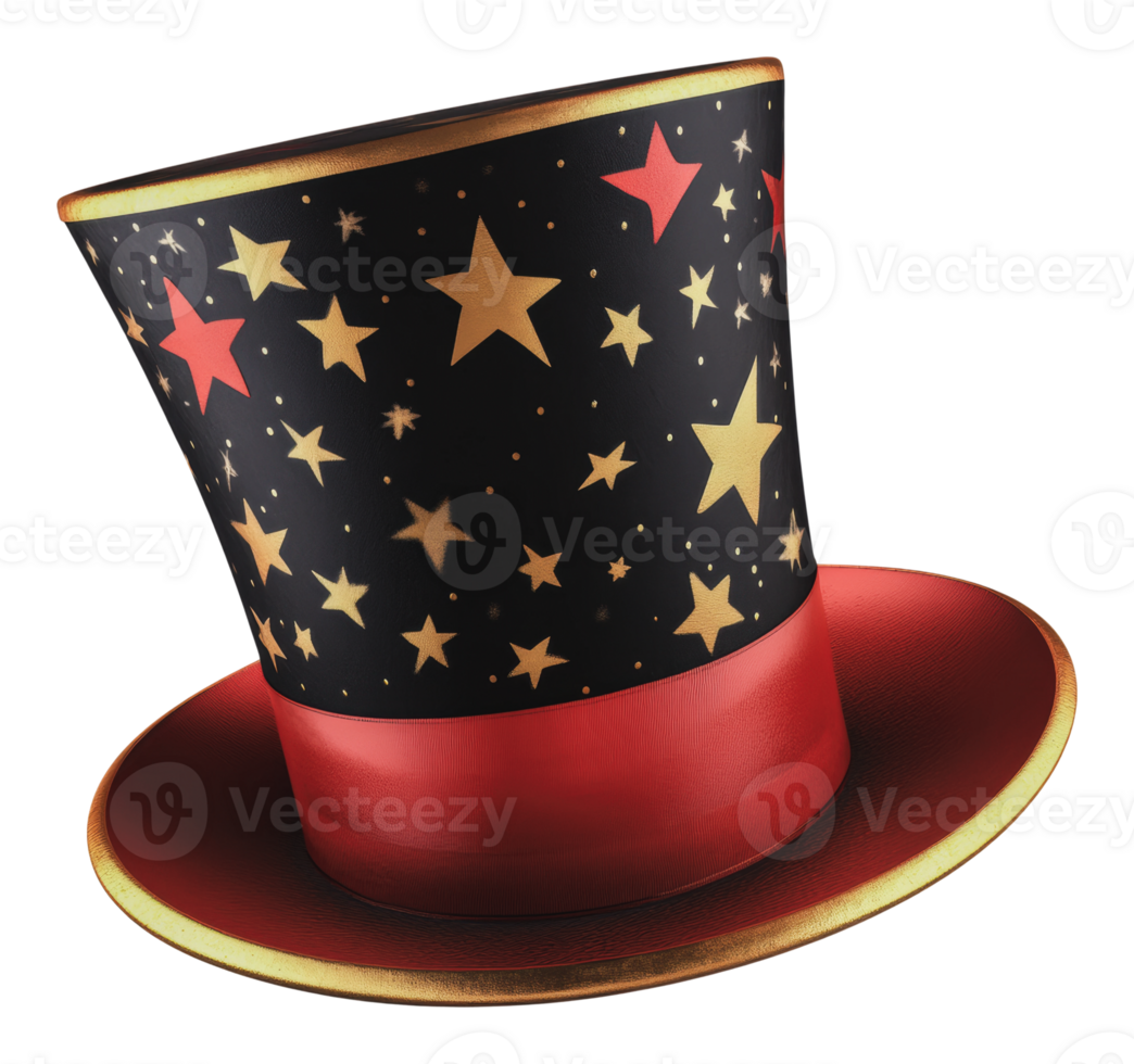 Colorful magic hat with stars and red band png