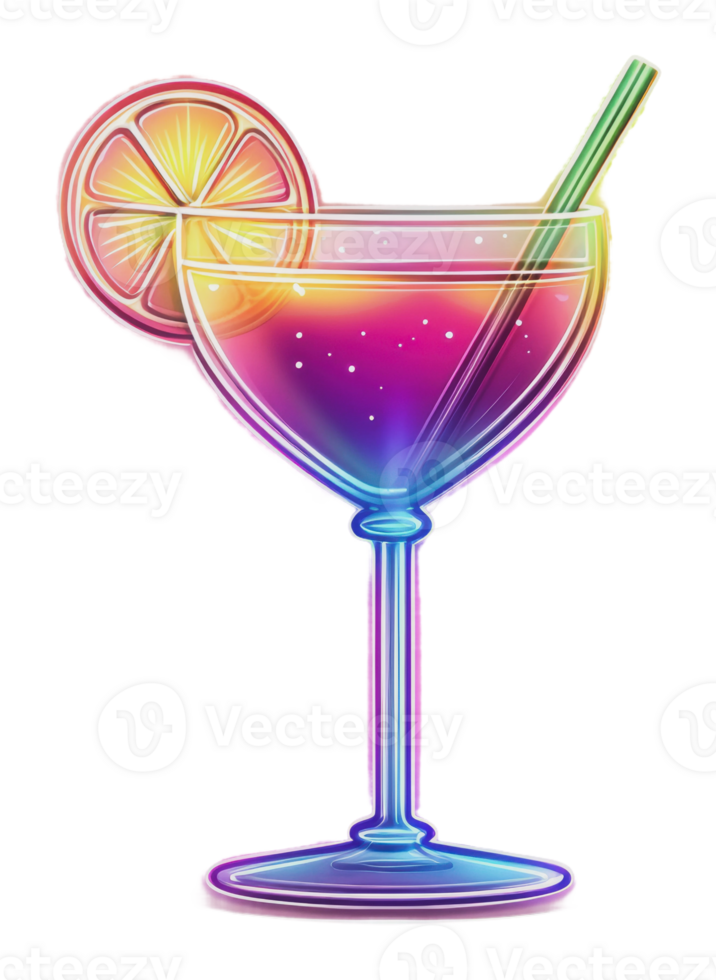 Colorful cocktail with a lemon slice and straw png