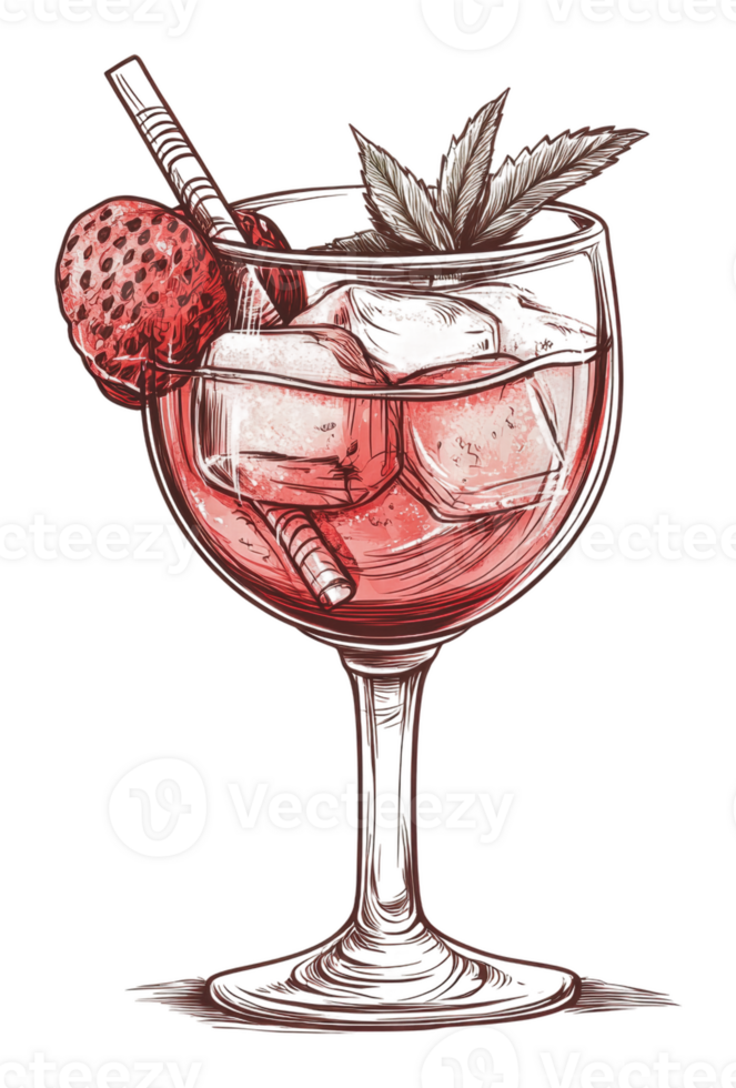 Refreshing strawberry cocktail served in a glass png