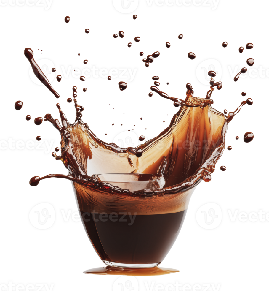 Coffee splashing in a clear cup png