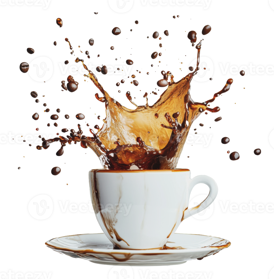 Coffee cup splashes on a white background png
