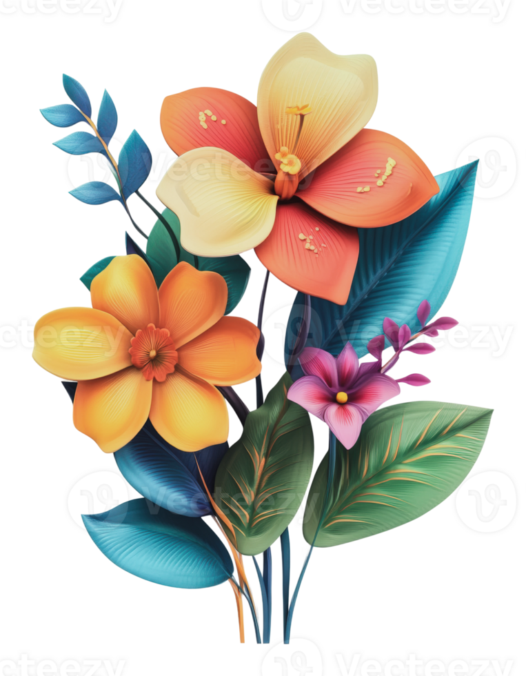 Tropical floral bouquet with vibrant blooms png