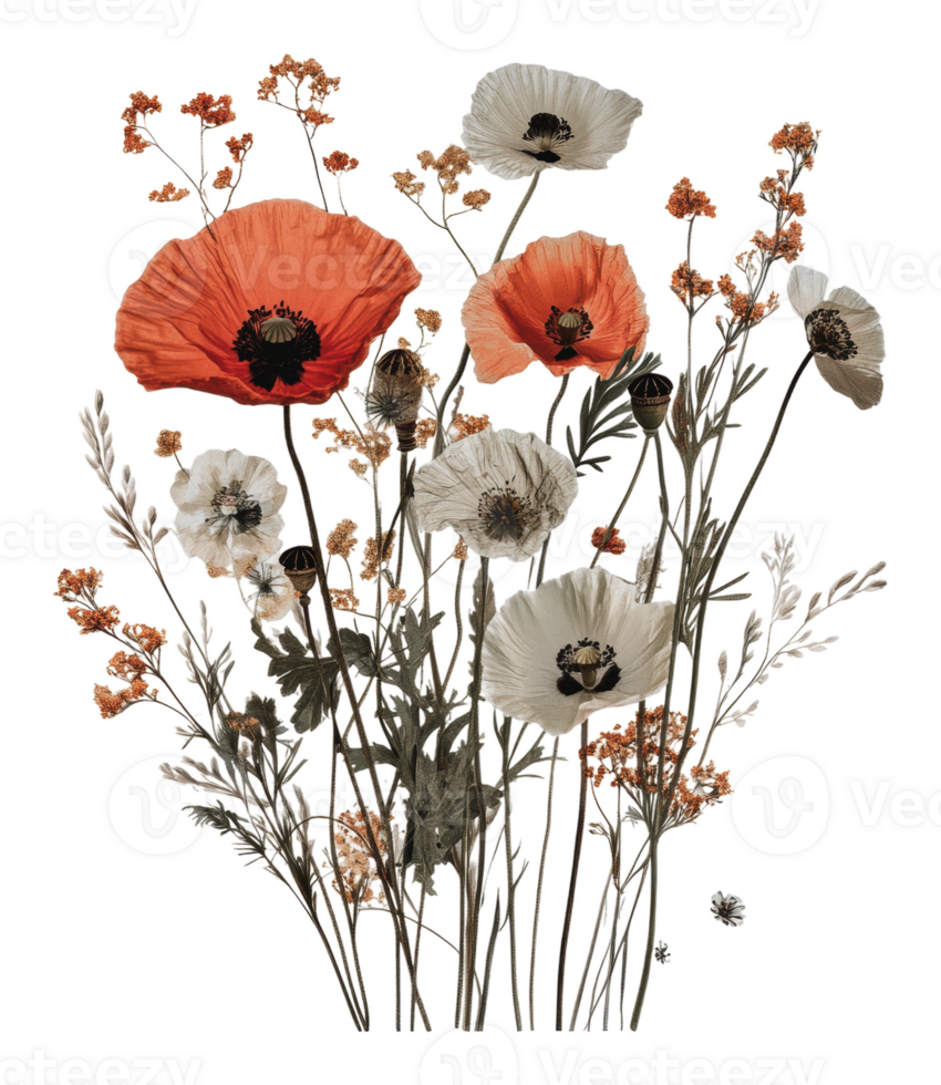 Vibrant poppies and delicate blooms png