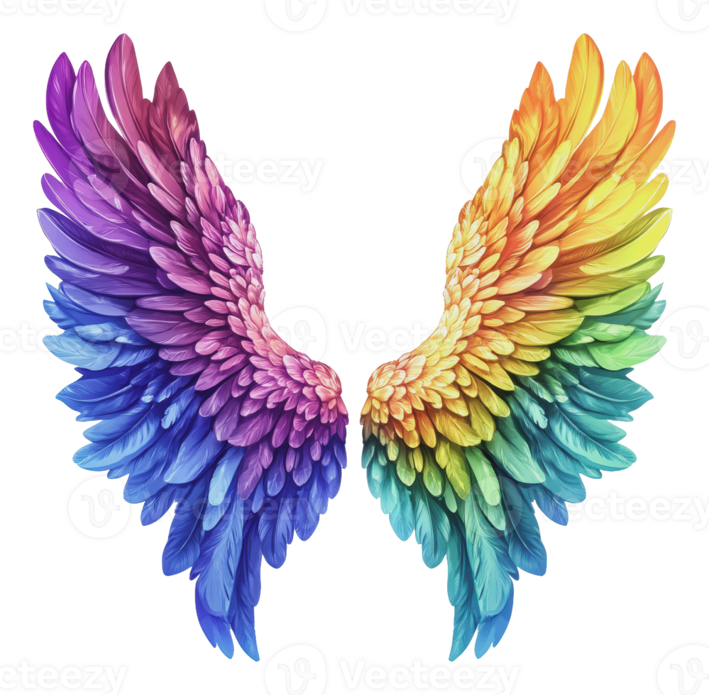 Colorful feathered wings displayed in vibrant hues png