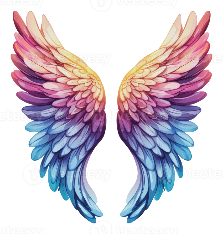 Colorful feathered wings with a gradient design png