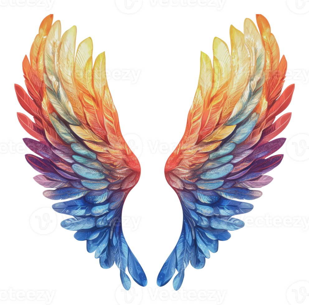 Colorful feather wings with a gradient design png