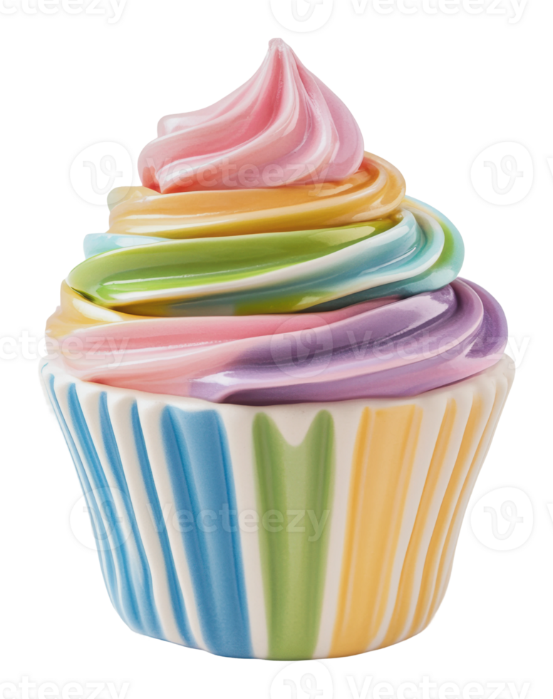 Striped cupcake with swirled frosting png