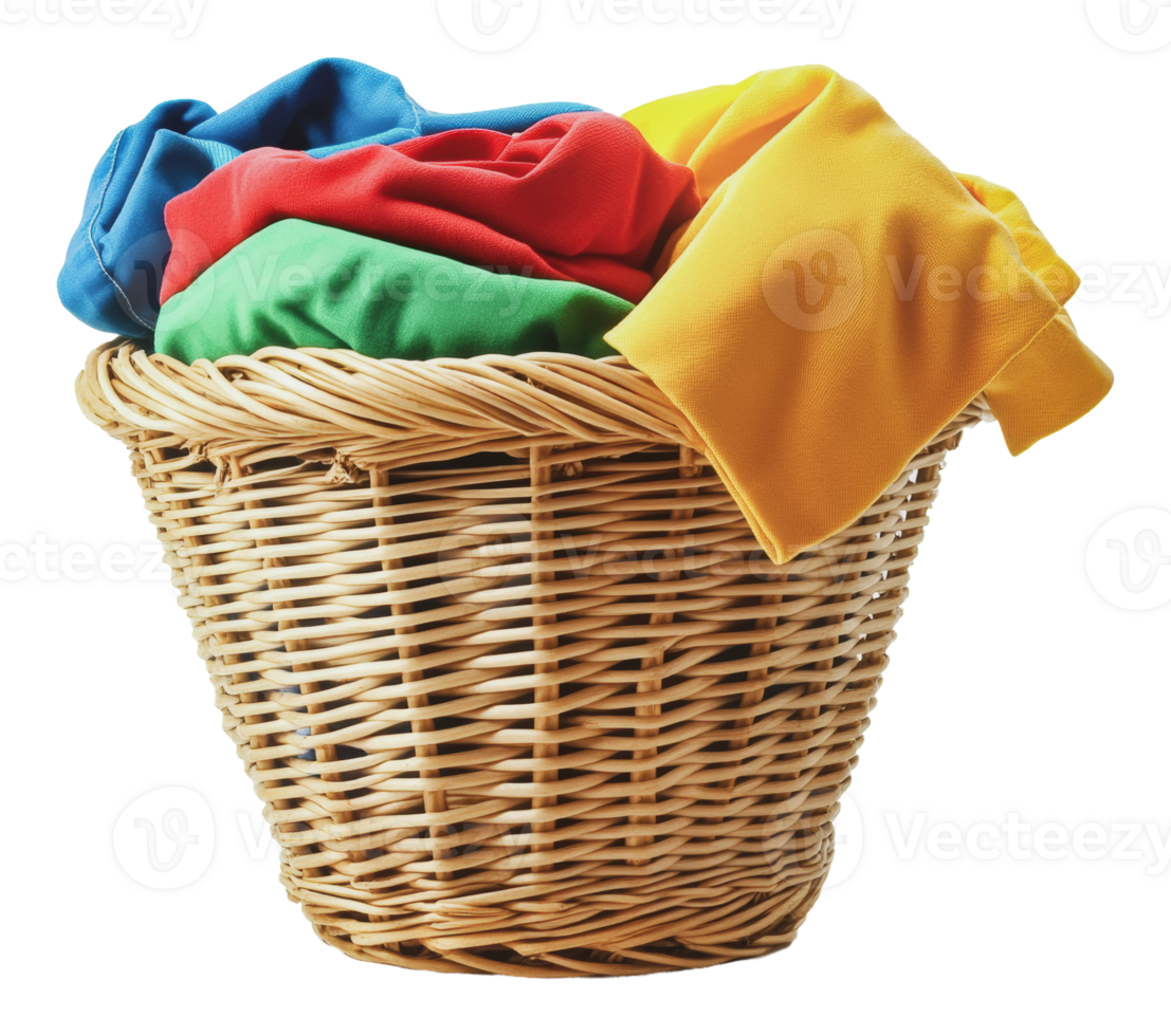 Colorful laundry in a wicker basket at home png