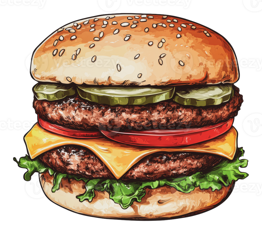 Tasty cheeseburger with fresh toppings png