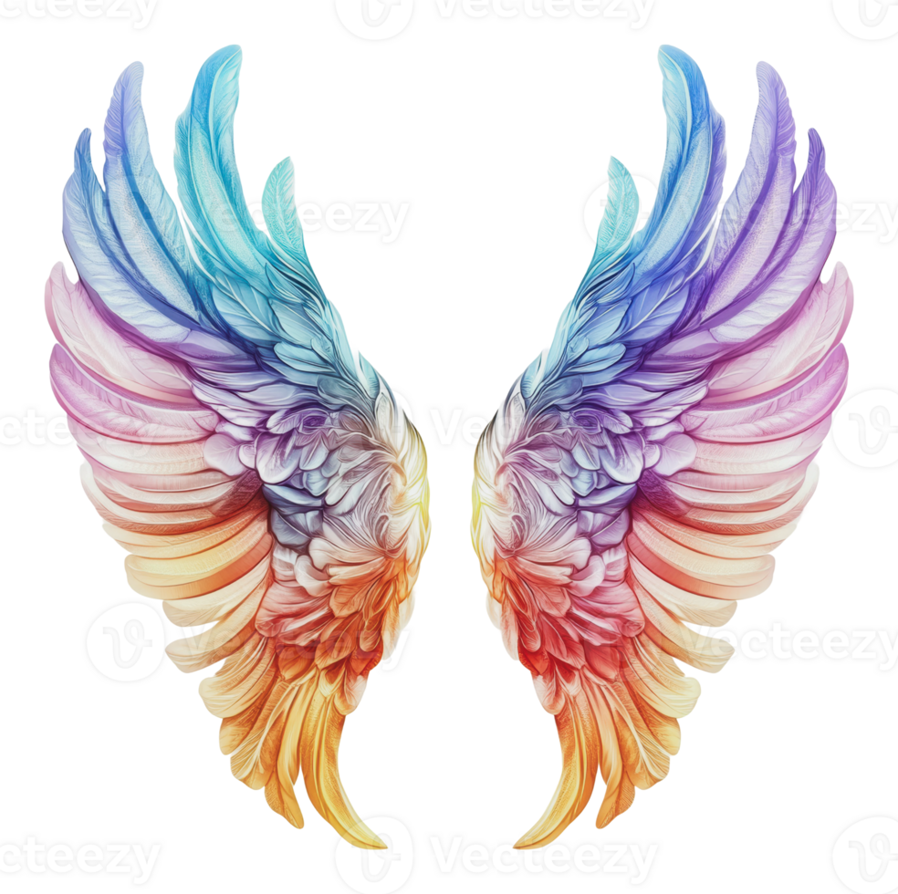 Colorful angel wings design with intricate details png