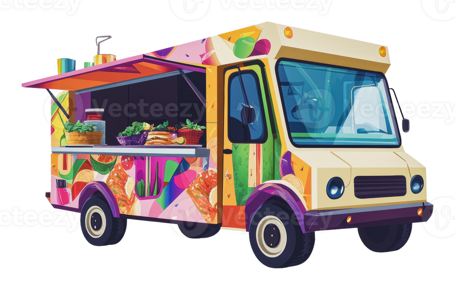 Vibrant food truck with tasty street meals png