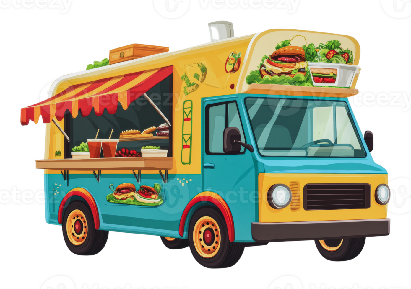 Vibrant food truck with tasty outdoor meals png