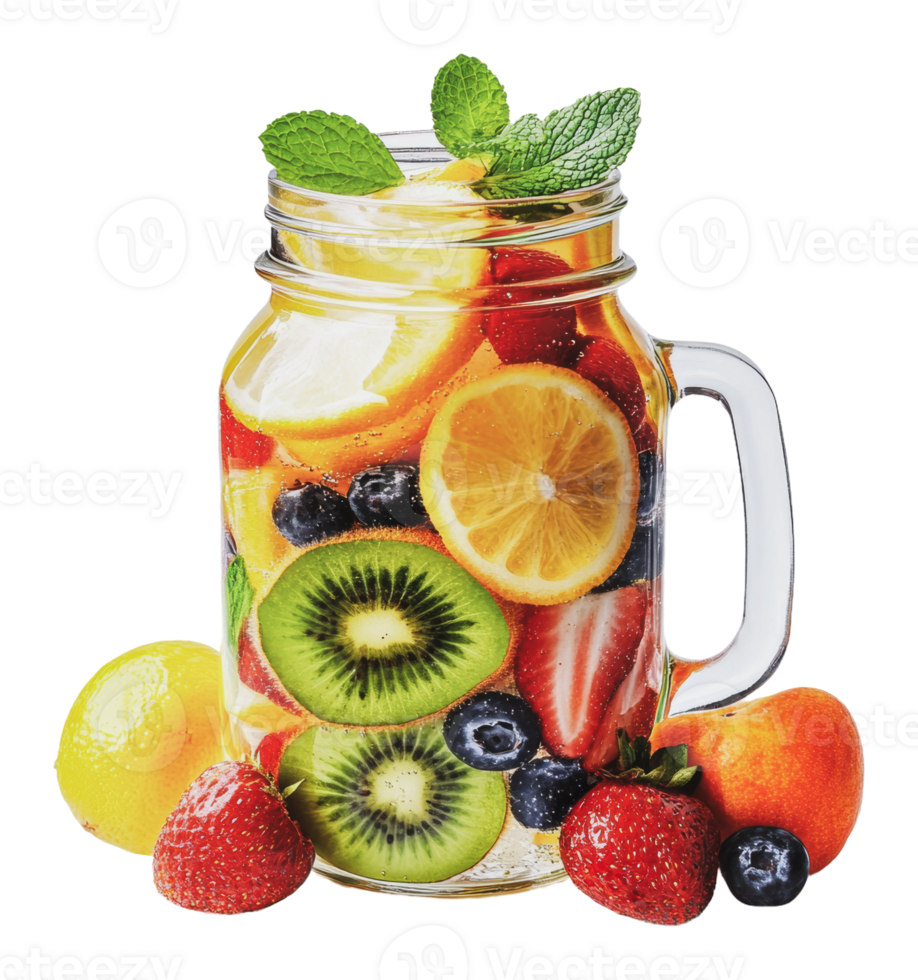 Fruit-infused drink in a mason jar png