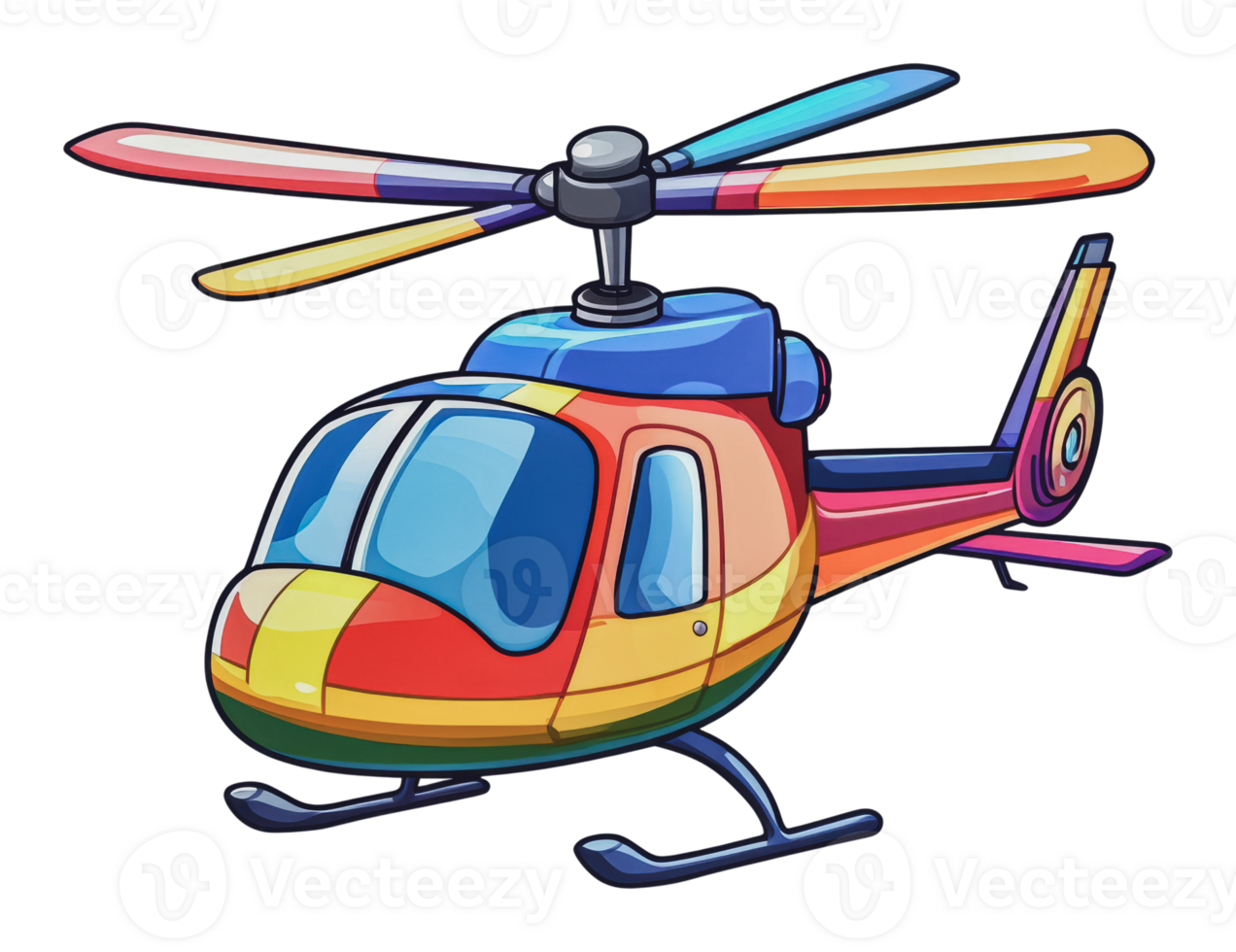 Colorful illustrated helicopter in vibrant design png