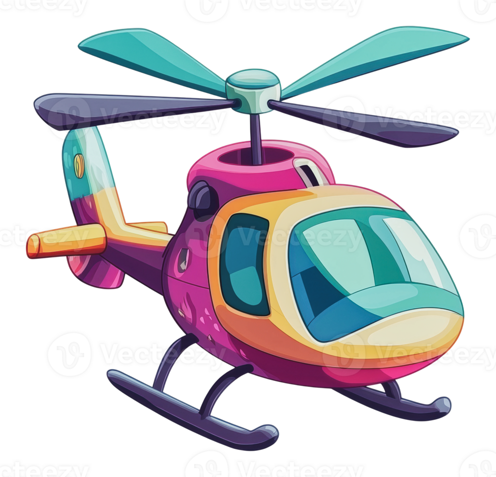 Colorful cartoon helicopter flying in a clear sky png