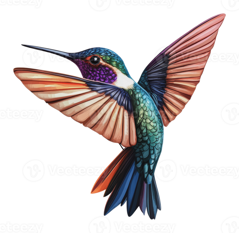 Colorful hummingbird in mid-flight png