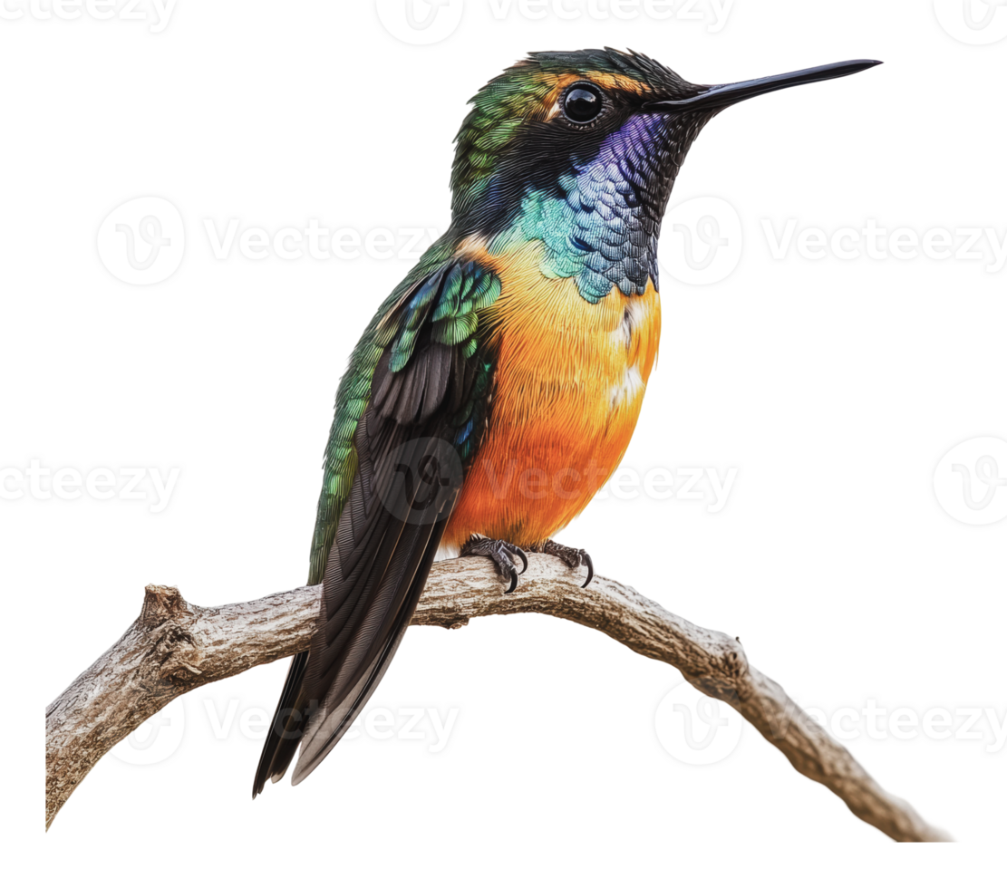 Colorful hummingbird perched on a branch in nature png