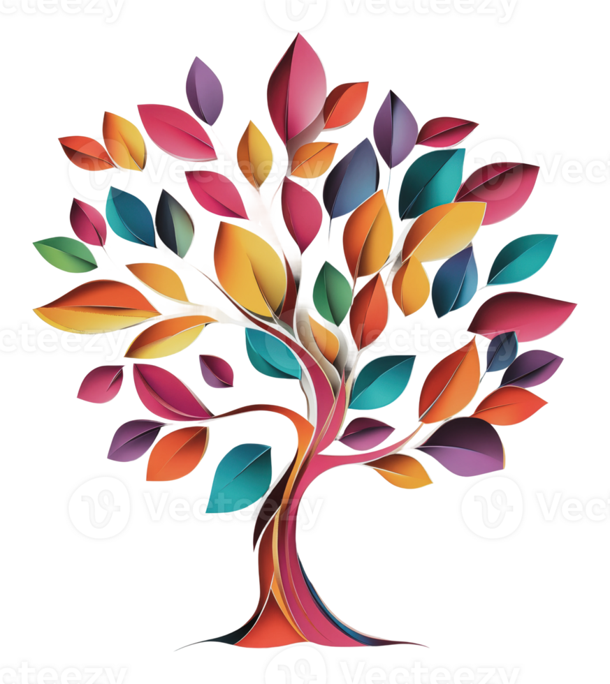 Colorful paper tree with vibrant leaves displayed png