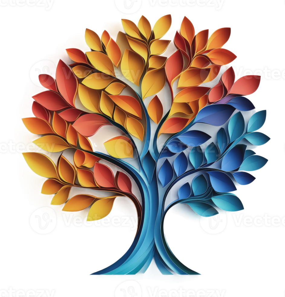 Vibrant autumn leaf paper tree png