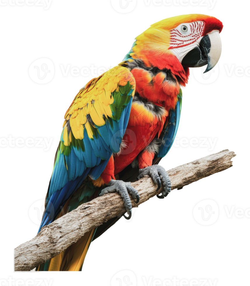 Vibrant macaw perched on a branch in nature png