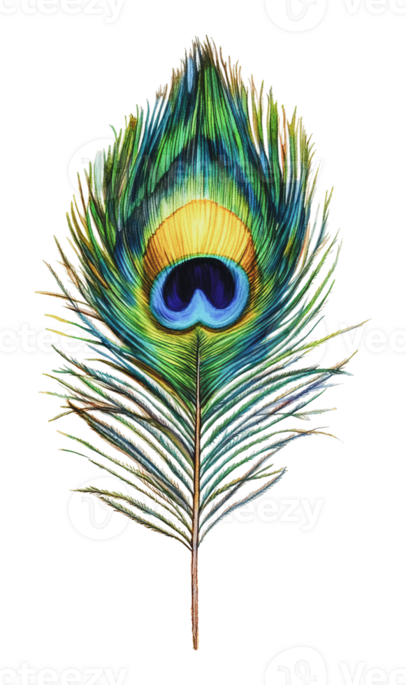 Colorful peacock feather on white background png