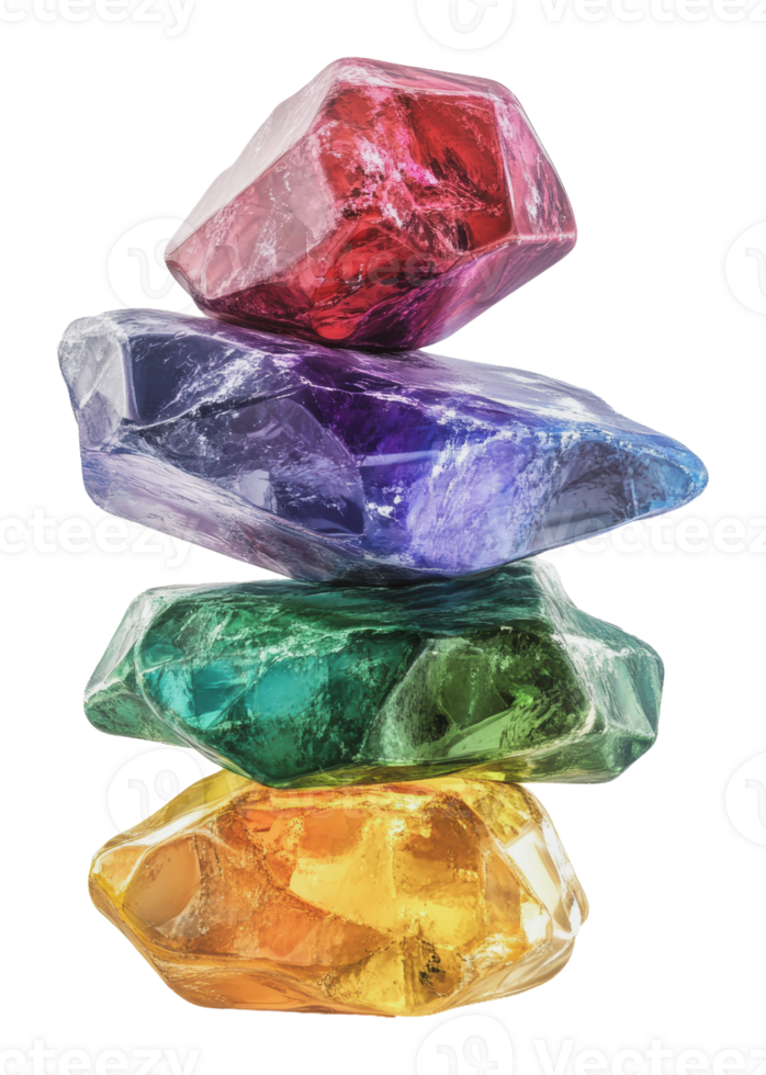 Stacked colorful crystal gemstones png