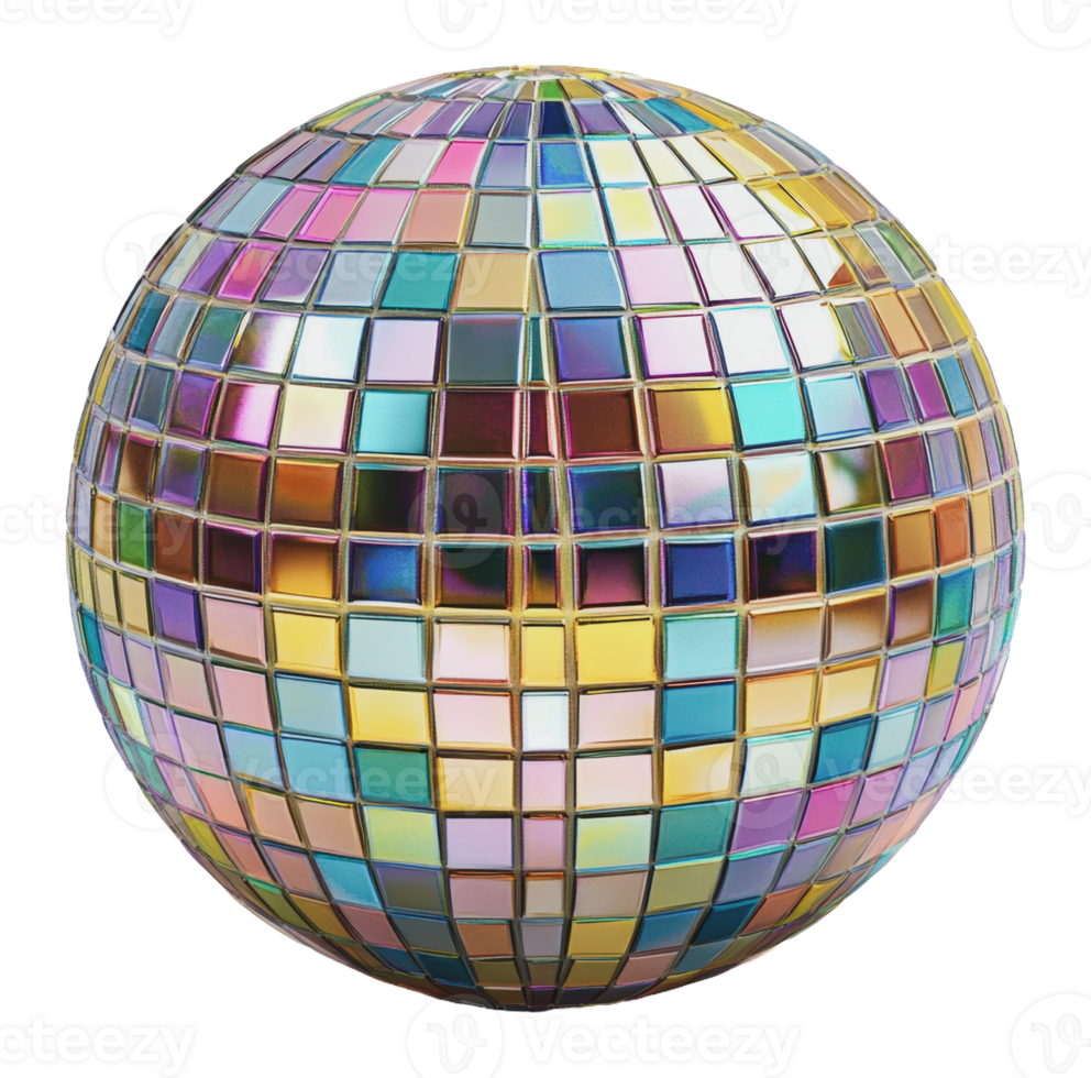 Colorful mirror ball reflecting vibrant lights png