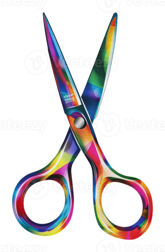 Colorful scissors with a vibrant design on display png