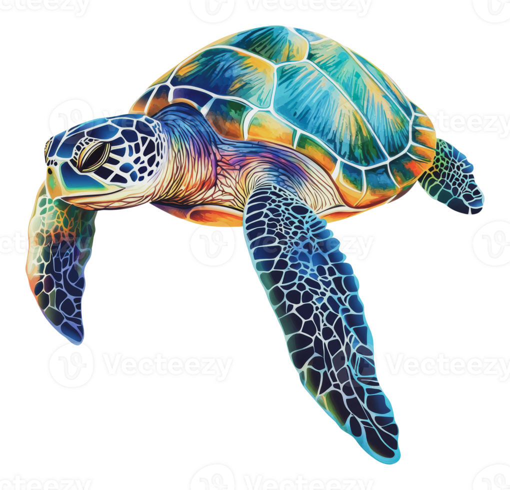 Colorful sea turtle swimming in clear ocean waters png