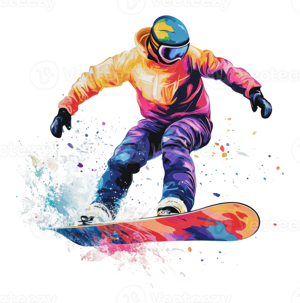 Colorful snowboarder doing tricks png