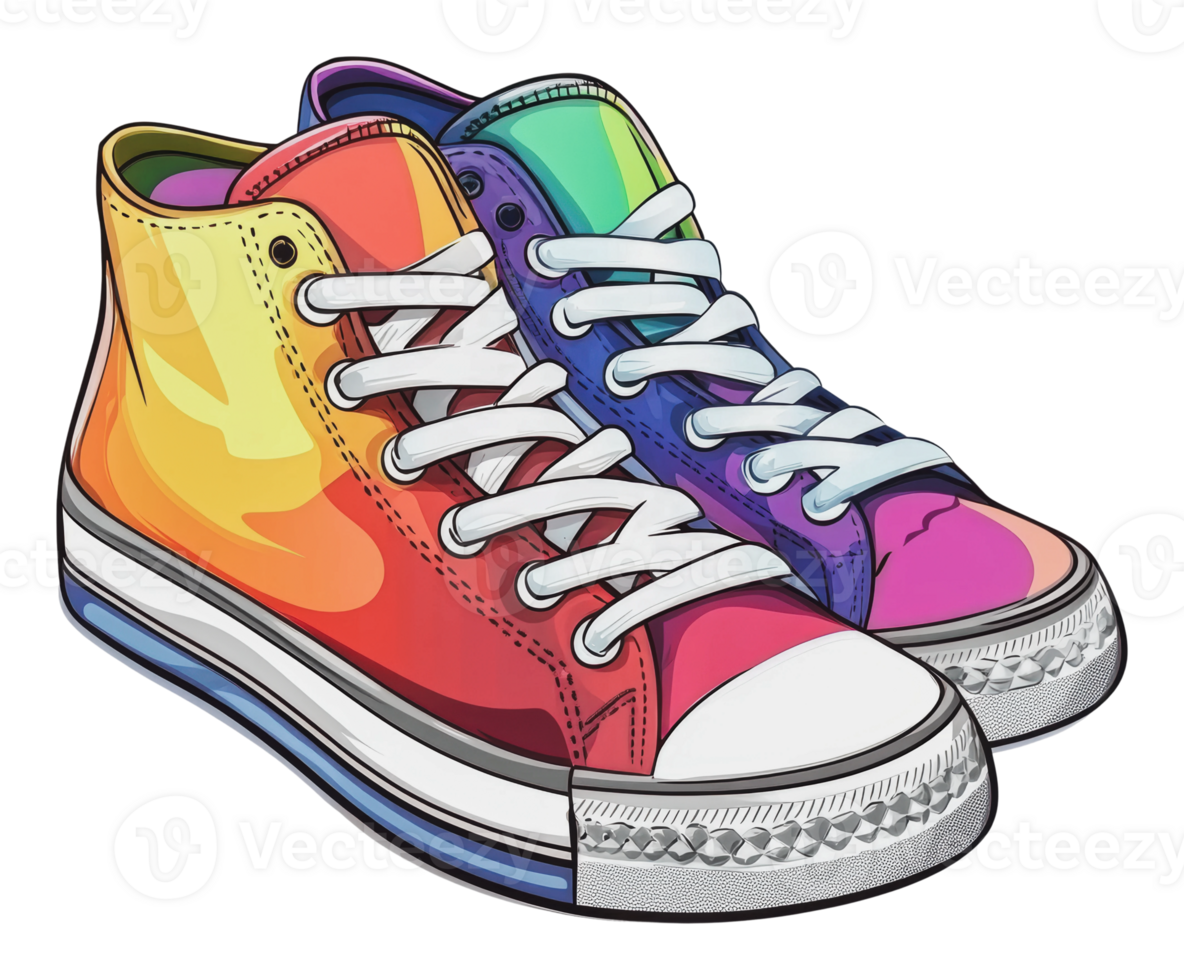 Colorful high-top sneakers with a rainbow design png