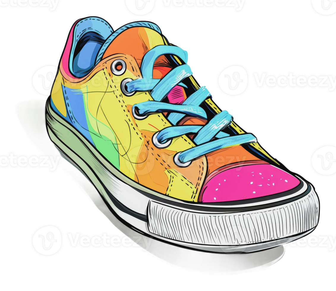 Colorful hand-drawn sneaker with a vibrant design png