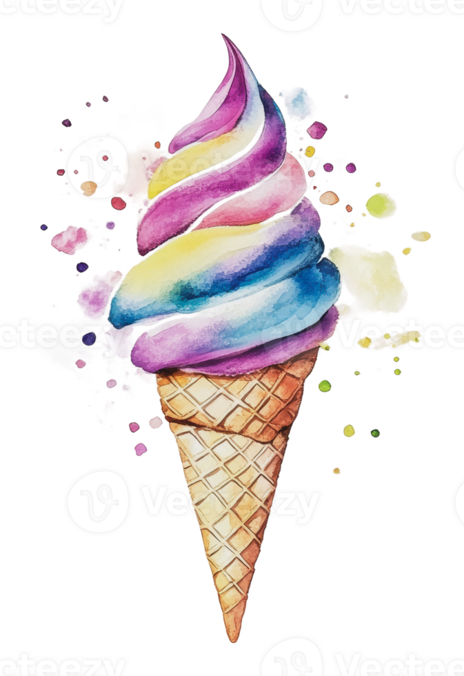 Vibrant swirl ice cream cone png