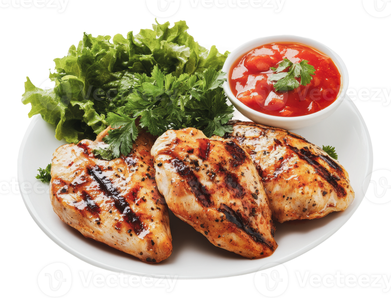 Grilled chicken with greens and sauce png
