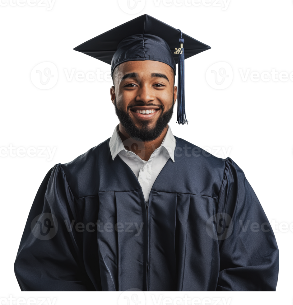 Grad in cap and gown celebrates success png