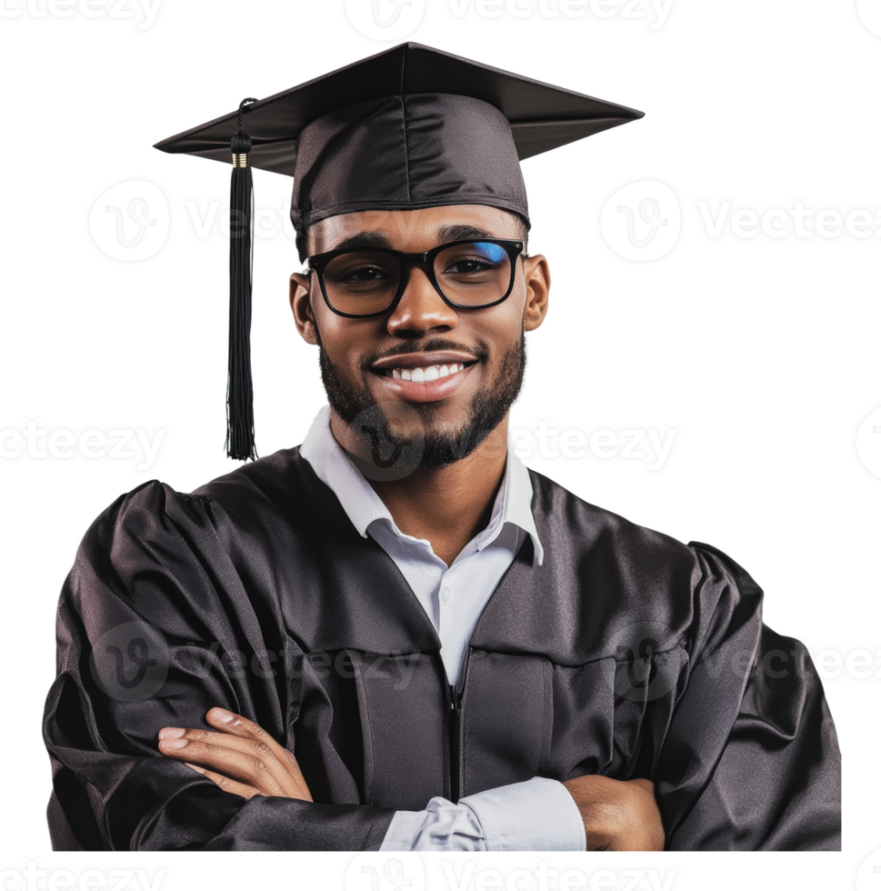 Young man smiles in graduation cap png
