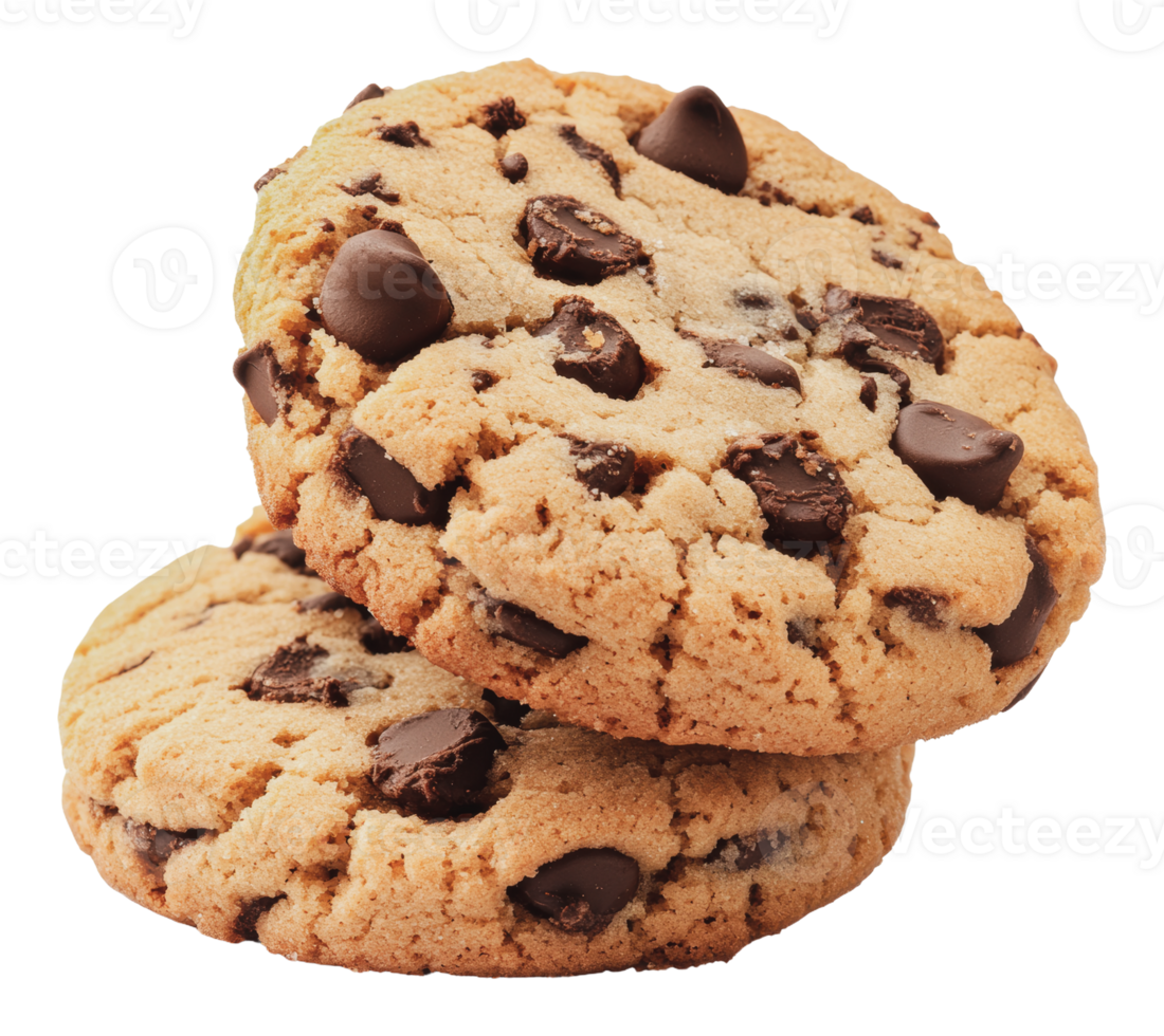 Freshly baked chocolate chip cookies stacked high png
