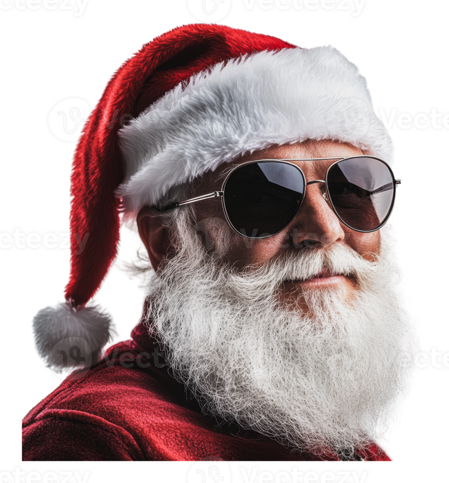 Cheerful Santa in sunglasses wearing a festive hat png